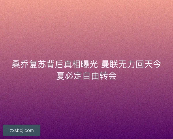 桑乔复苏背后真相曝光 曼联无力回天今夏必定自由转会