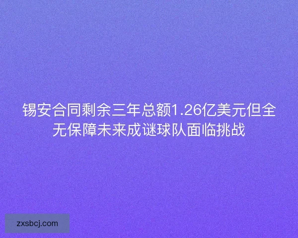 锡安合同剩余三年总额1.26亿美元但全无保障未来成谜球队面临挑战